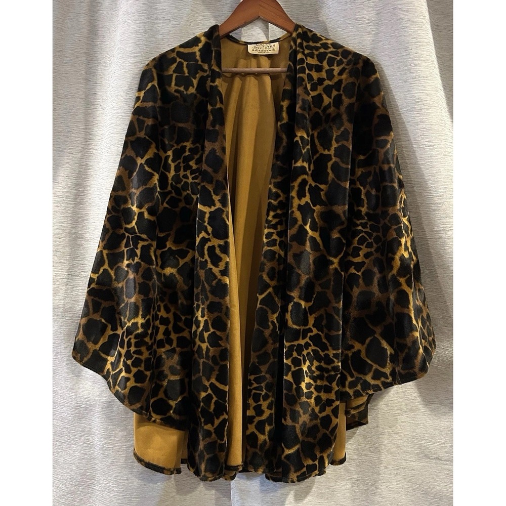 Kathleen For Sweet Herb Vintage 1980's Velour Poncho Cape Giraffe One‎ Size - Picture 2 of 5